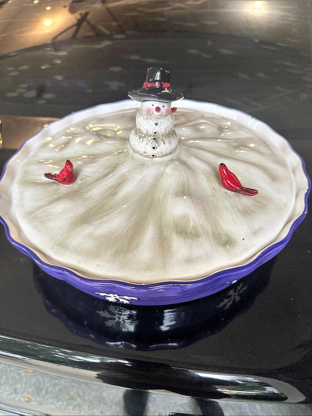 Temp-tations by Tara Winter Whimsy Covered Pie Dish Purple & White